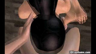 Горячая 3D красотка трахается с двумя партнерами в ванной